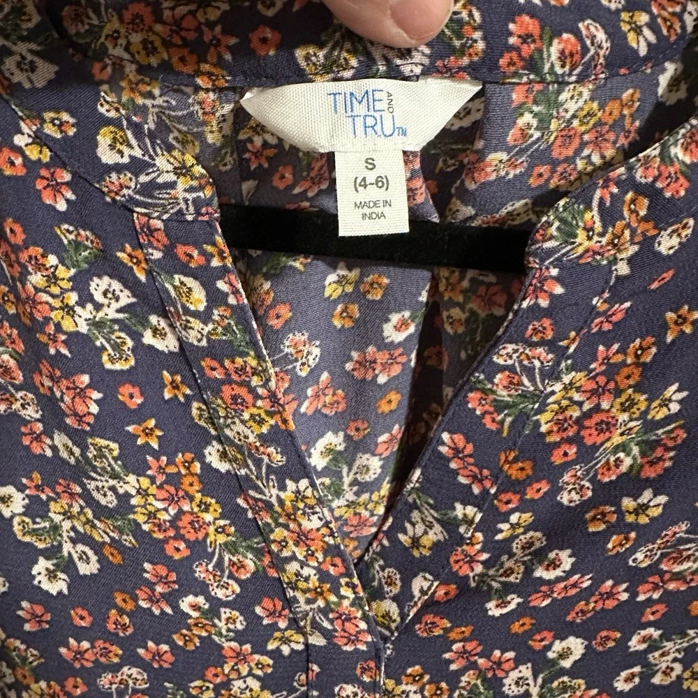 Time and Tru Navy Blue Floral Multicolor‎ Cottage Core Boho Maxi Dress Size S